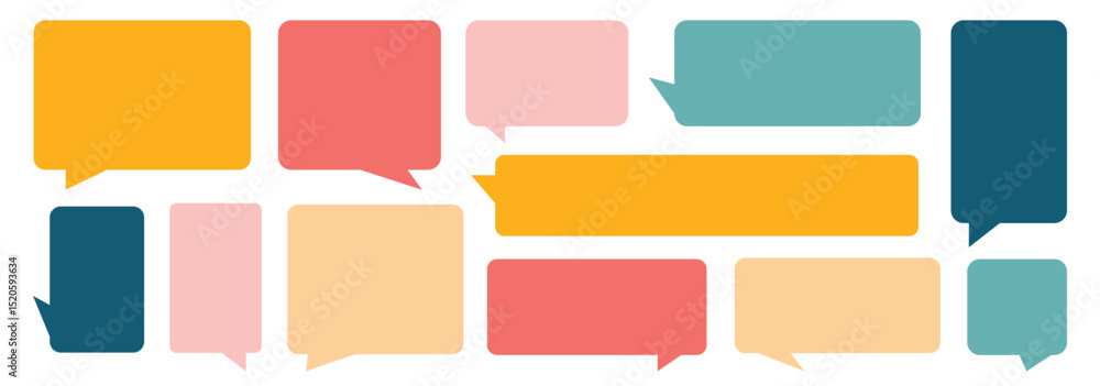 Poster set of flat colorful bubble speech vector. blank template quote text info design boxes quotation bub