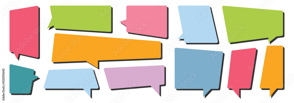 Poster set of flat colorful bubble speech vector. blank template quote text info design boxes quotation bub