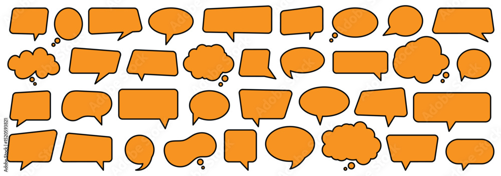 Poster speech bubbles set. set of cute yellow speech bubbles. hand drawn doodle communication frames. chat 