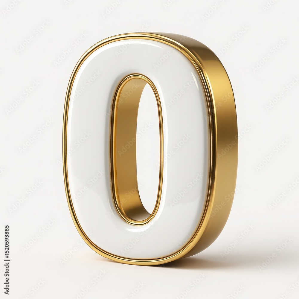 Poster white number zero with gold frame 3d rendering