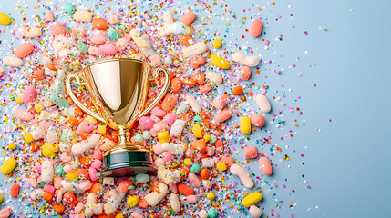 Golden Trophy Surrounded By Colorful Candies
