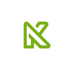 Modern Outline Green Letter N and K Logo