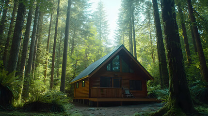 Rustic Wooden Cabin Nestled In Lush Forest