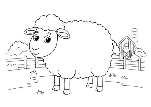 black and white sheep on farm clip art preview