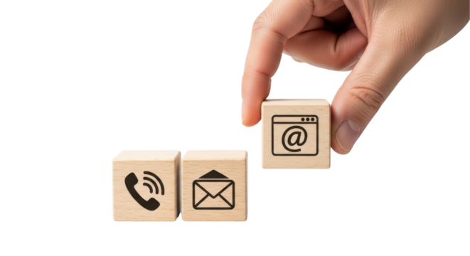 Communication methods represented with wooden blocks