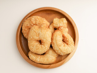 Fried donuts on green plate