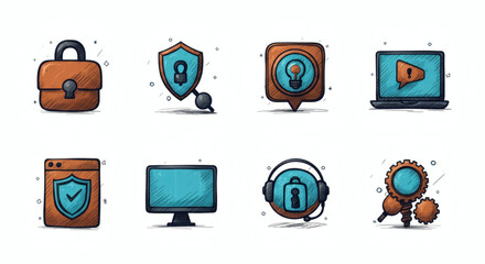 Hand-drawn Icons Security, Privacy, and Online Protection