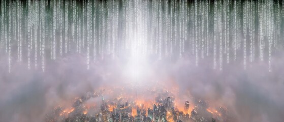 City shrouded in digital fog