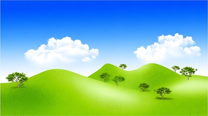 Obraz premium Green hills with a bright blue sky