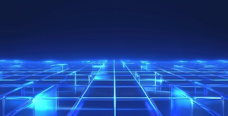 Blue Grid of Cubes Abstract Technology Background