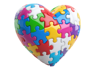 Colorful puzzle heart shaped pieces unity teamwork, On Transparent Background, Png