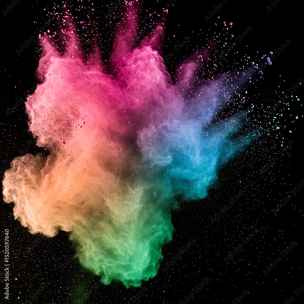Poster explosion of powdered pigment creating colorful abstract cloud