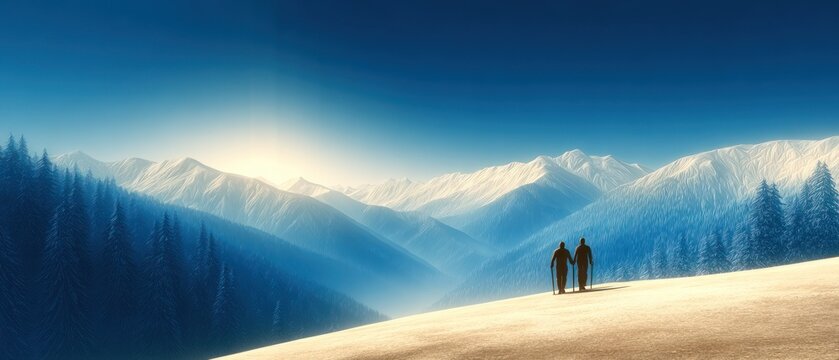 Hikers in Snowy Mountains - Powered by Adobe