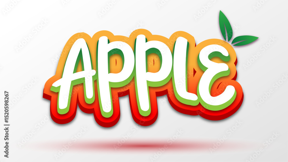 Poster cartoon cute apple vector fully editable smart object text effect