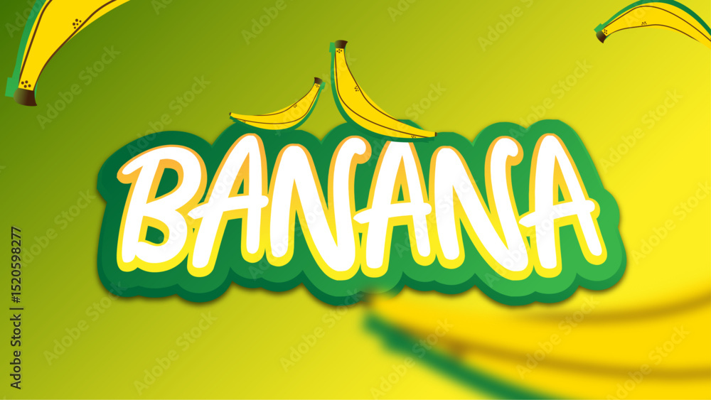 Poster cartoon cute banana vector fully editable smart object text effect