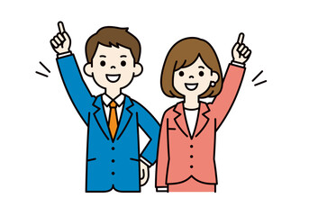 トップを目指す、ビジネスマンのベクターイラスト素材＿男女セット＿カラー