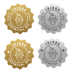 jojoba essential oil seal silver and gold color. natural ingredient for cosmetic and beauty product. 
