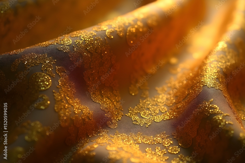 Aufkleber detailed close-up of intricately woven golden fabric with complex textures and patterns creating a l