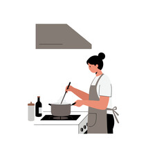 Culinary Creation: Woman Cooking in Kitchen Illustration