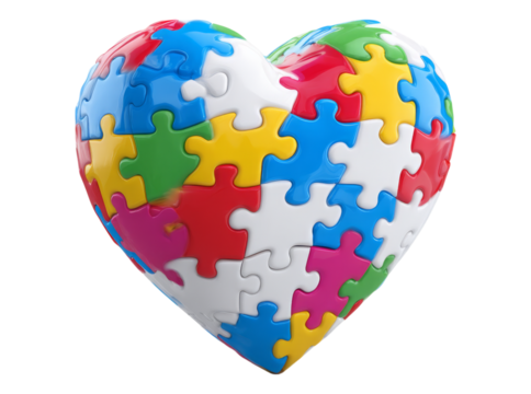 Colorful puzzle heart shaped jigsaw pieces unity love, On Transparent Background, Png