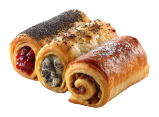 Delicious pastries with sweet fillings bakery food cozy environment top view temptation isolated on transparent background