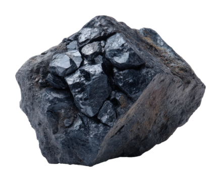 Mining activity of high-quality coal underground geological content dark environment view isolated on transparent background