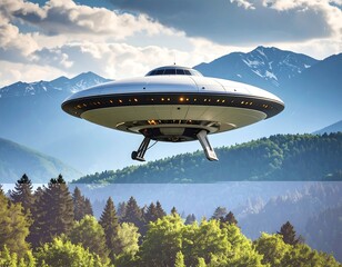Fototapeta premium UFO over mountains