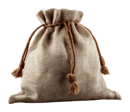 Gathering natural resources burlap sack storage rustic product detail view isolated on transparent background