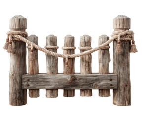 Naklejka premium Building a rustic wooden fence with rope natural light view isolated on transparent background