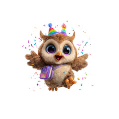 Adorable Owl Celebrates with Confetti