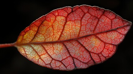 Fototapeta premium Intricate veins of a vibrant autumn leaf.