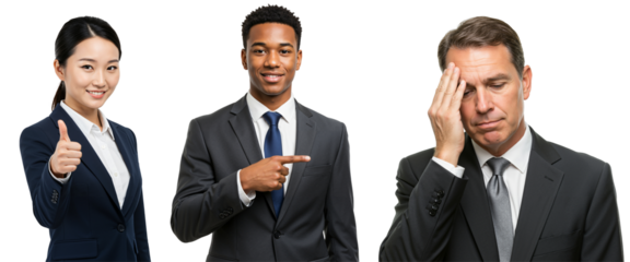 Diverse Business Professionals in Formal Attire with Various Expressions