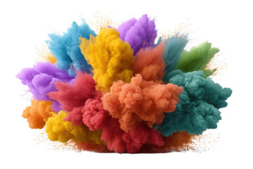 Vibrant color powder explosion isolated on transparent background