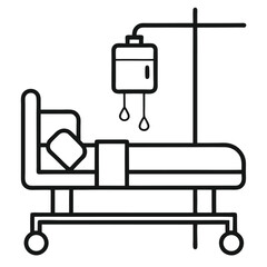 Line art icon of a hospital bed with iv drip