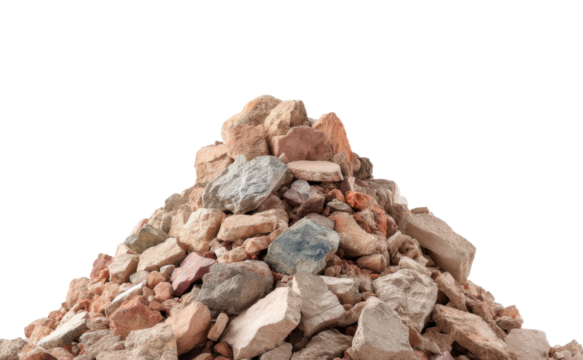 Construction debris pile urban site waste management concept isolated on transparent background