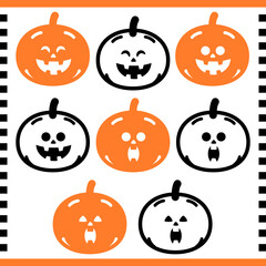Halloween pumpkin Jack-o'-Lantern cartoon character silhouette and line Illustration