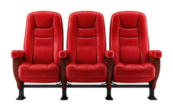 Movie theatre seating arrangement cinema furniture display contemporary style front view isolated on transparent background