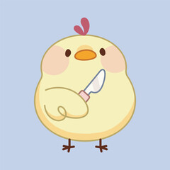 little chicken holding knife in isolated background