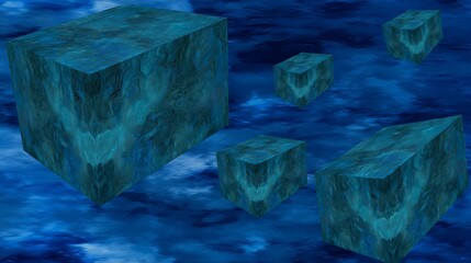 Obraz premium Floating blue cubes in abstract ocean