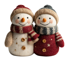 Festive snowman figurines in cozy home decorative content warm holiday atmosphere isolated on transparent background