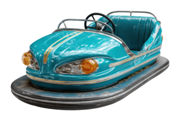 Exciting bumper car ride experience at amusement park family fun vibrant atmosphere isolated on transparent background