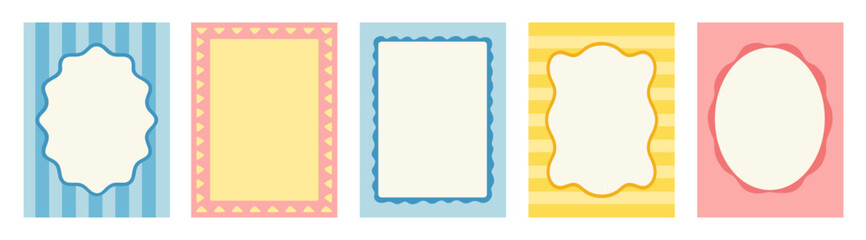Vector minimal frame template in simple wavy and groovy naive style