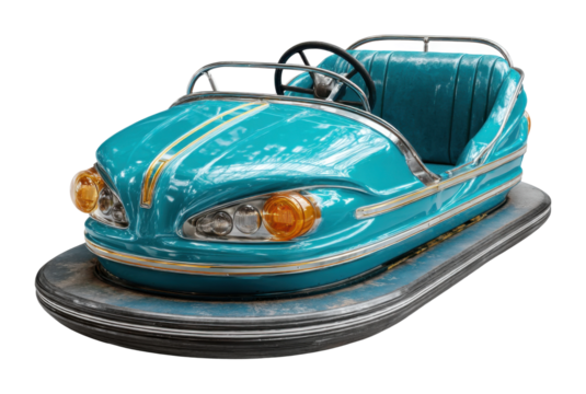 Exciting bumper car ride experience at amusement park family fun vibrant atmosphere isolated on transparent background