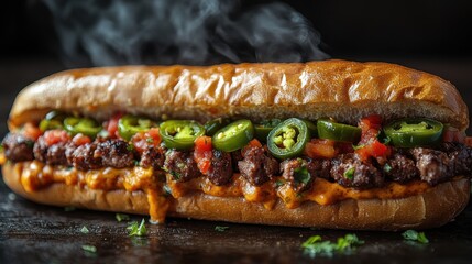 Meatball Sandwich with Jalapeños and Tomato