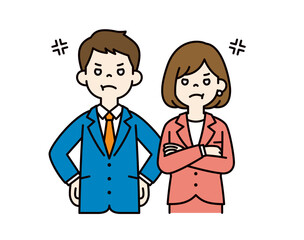 プンプンと激怒する、ビジネスマンのベクターイラスト素材＿男女セット＿カラー