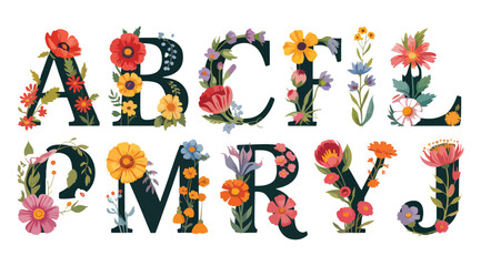Obraz premium Floral Alphabet Letters A B C F L P M R Y J Design Elements vector illestrattion