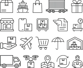 Minimalist Vector Icon Set for Shipping and Logistics Concepts