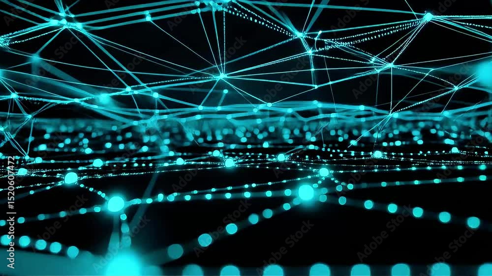 Aufkleber abstract teal network: glowing nodes and dynamic connections