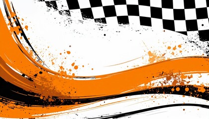 Orange race abstract with checkered flag - perfect for art exhibitions