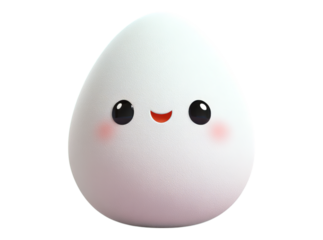 Adorable 3d render of a happy white egg character, On Transparent Background, Png